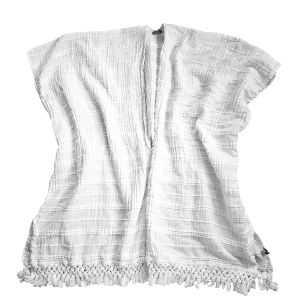 Aerie Cream Boxy Fringed Ribbed Swim Coverup